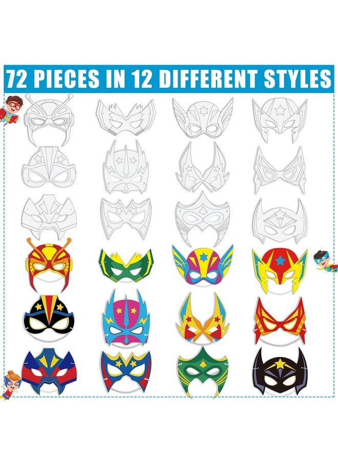 Sosation 72 Pcs Color Your Own Hero Masks Craft DIY Hero Paper Mask Blank Masks to Decorate Your Own Eye Mask with Ropes Party Favors Decorations Home Activity Coloring Game, 12 Styles - Image 3