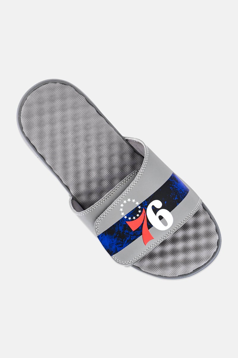 ISlide Men Philadelphia 76ers Distressed Slip On Slides, Grey - Image 4