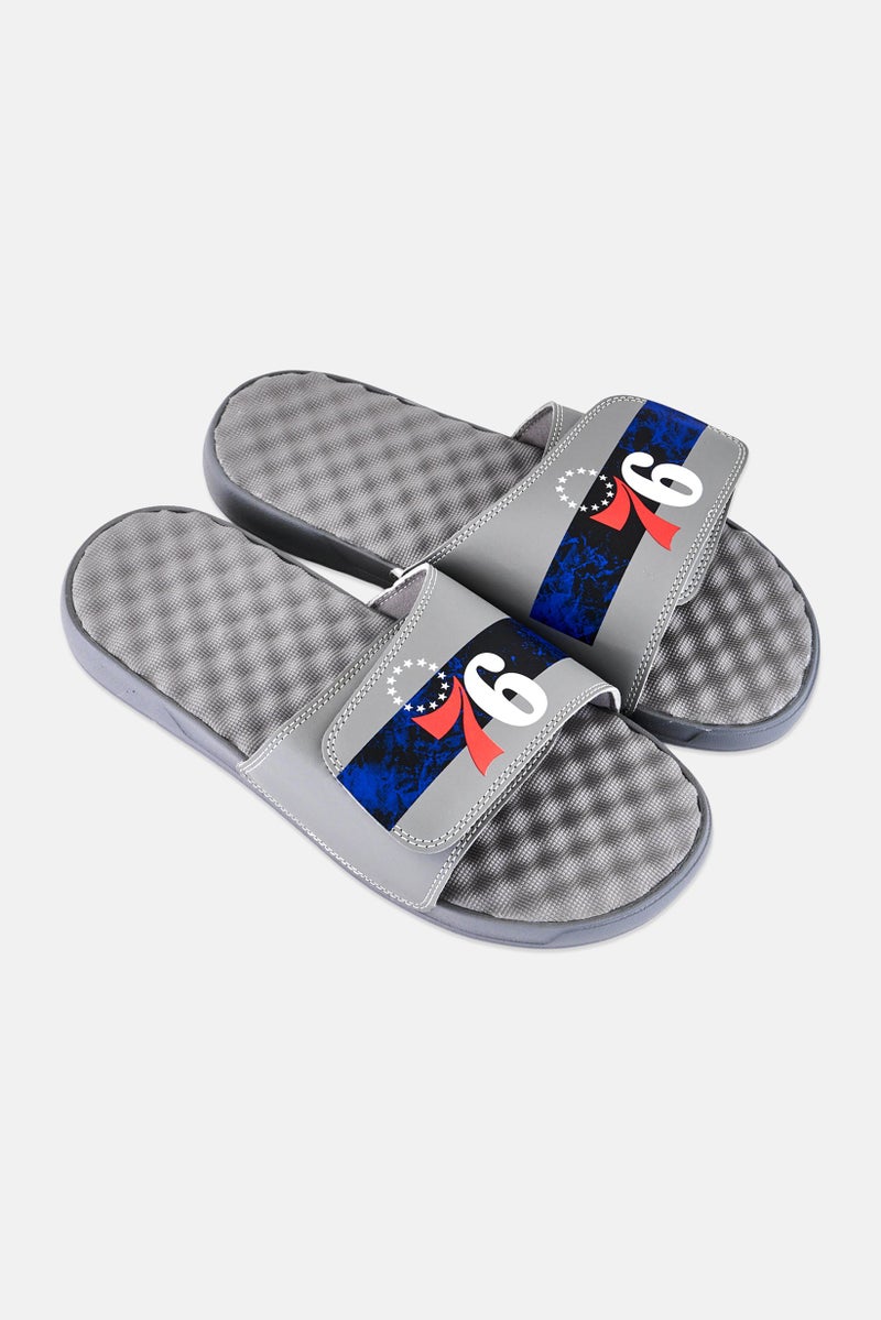 ISlide Men Philadelphia 76ers Distressed Slip On Slides, Grey - Image 2