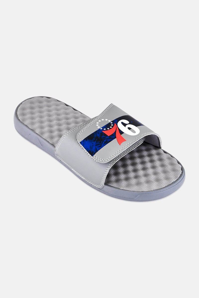 ISlide Men Philadelphia 76ers Distressed Slip On Slides, Grey - Image 1