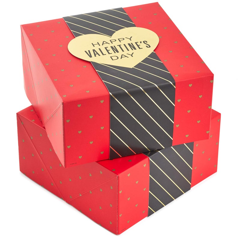 Hallmark 8 Medium Valentines Day Gift Boxes Pack of 2 Red with Black and Gold Wrap Band for Jewelry Wrapped Candy Small Toys Gift Cards