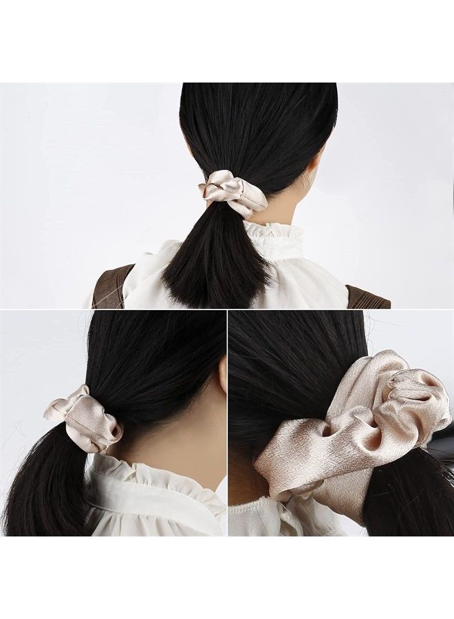 8pcs Satin Bridesmaid Proposal Gifts Hair Ties Hair Scrunchies Bachelorette Party Favors Satin Bridesmaid Gift for Wedding Parties (Beige & Rose gold)