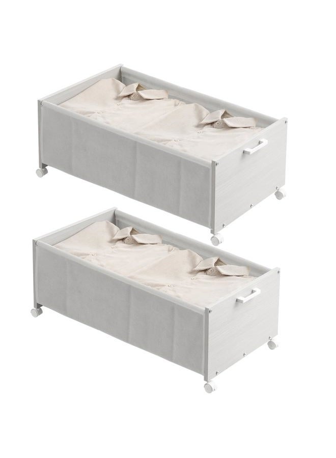 FOUCSSOMEI Under Bed Storage, Under bed Storage Containers, Underbed Shoe Storage With Wheels, Wooden Underbed Drawers, White - Image 1