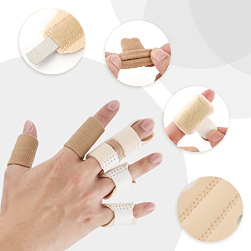 AIEX 4pcs Trigger Finger Splints and 5pcs Finger Sleeves, 2 Sizes Pain Relief Finger Stabilizer Brace Finger Straightener Immobilization Splint for Broken Sprained Swollen Fingers (Skin Color) - Image 4