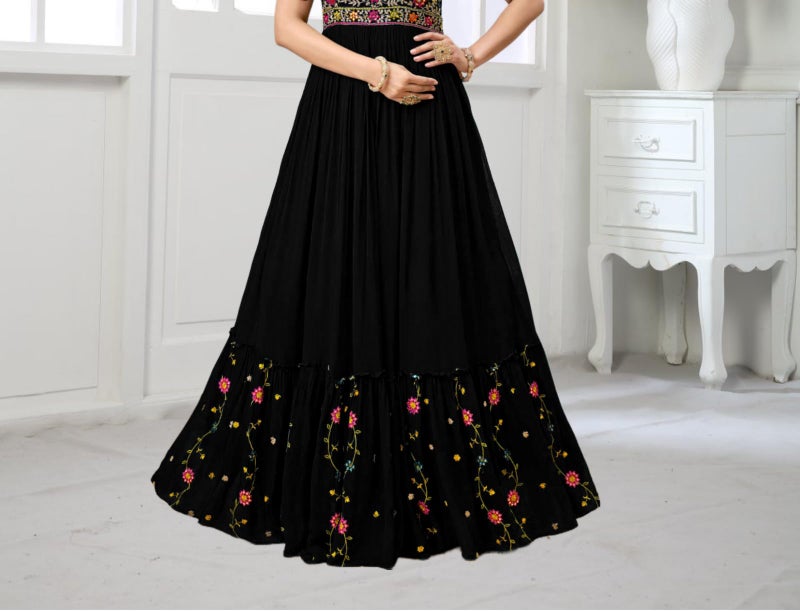 ELLITI Women's Georgette Black Colour Stitched Traditional Stunning Outfit with Boutique Long Anarkali Western Dress Designs, Stylish Party Dresses Gown (L) - Image 4