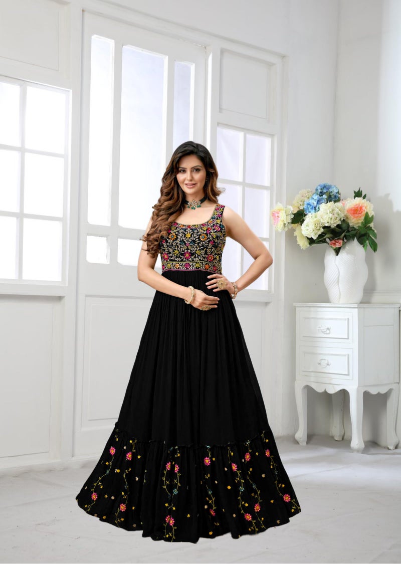 ELLITI Women's Georgette Black Colour Stitched Traditional Stunning Outfit with Boutique Long Anarkali Western Dress Designs, Stylish Party Dresses Gown (L) - Image 2