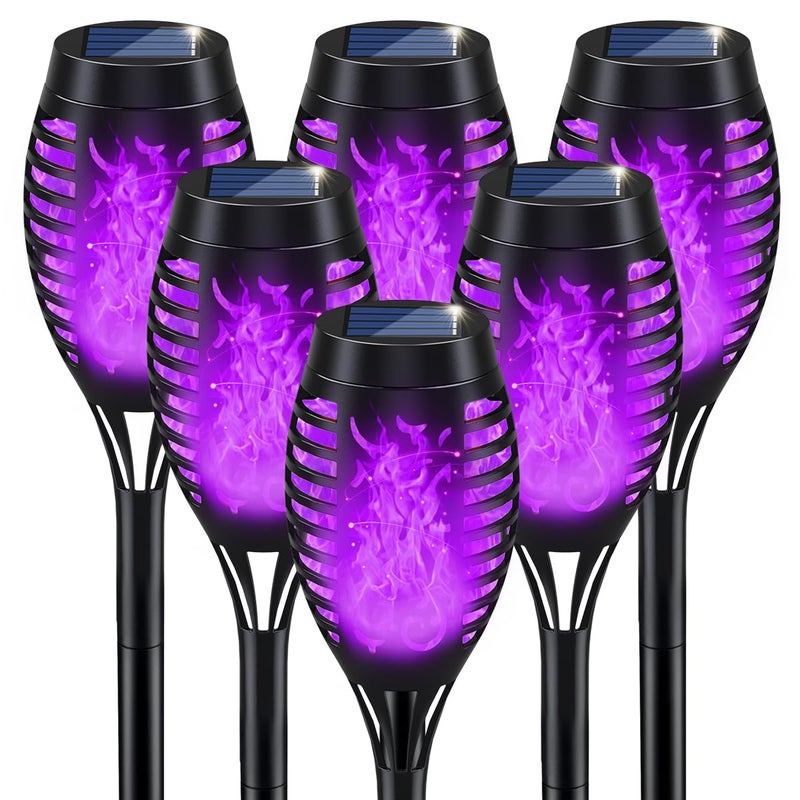 IkeeRuic Halloween Decorations Outdoor Purple Halloween Solar Lights with Flickering Flame Solar Torch Lights for Yard Decorations Waterproof Outdoor Lighting for Garden Pathway Patio Outside Decor - Image 2