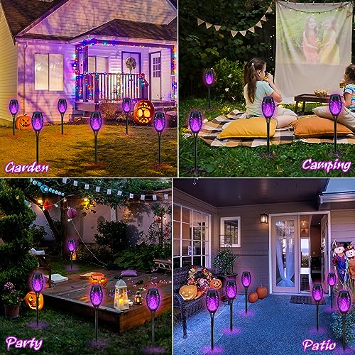 IkeeRuic Halloween Decorations Outdoor Purple Halloween Solar Lights with Flickering Flame Solar Torch Lights for Yard Decorations Waterproof Outdoor Lighting for Garden Pathway Patio Outside Decor - Image 3