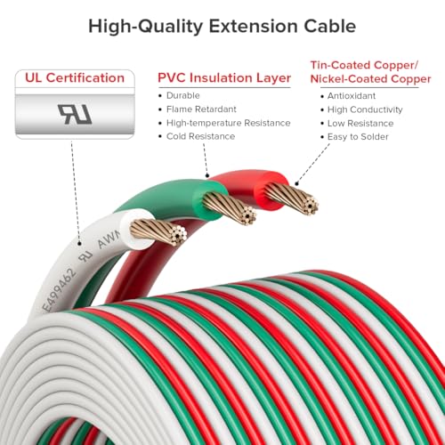 BTF-LIGHTING BTFLIGHTING UL Listed 3 Pin 20AWG Extension Cable for WS2812B WS2811 WS2814 SK6812328ft10m Low Voltage 3 Conductor LED Strip Light Wire for 3 Pin FCOB COB RGB SMD RGB RGBW LED Strip - Image 3