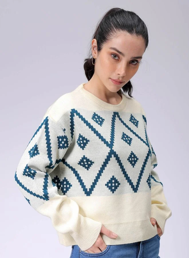 Freehand Women Regular Fit Argyle Regular Sweater