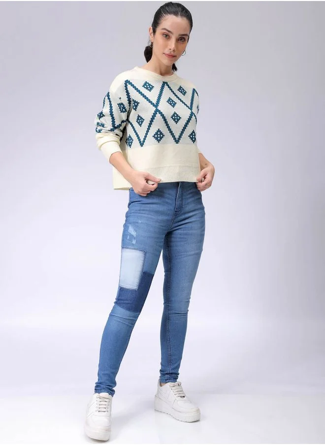 Freehand Women Regular Fit Argyle Regular Sweater