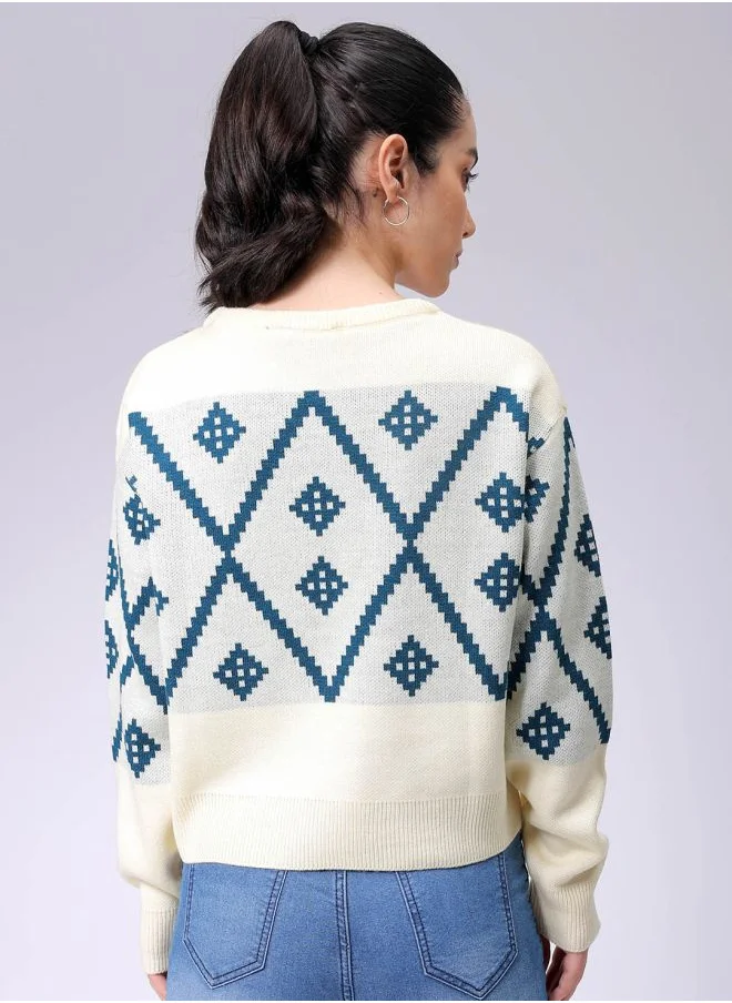 Freehand Women Regular Fit Argyle Regular Sweater