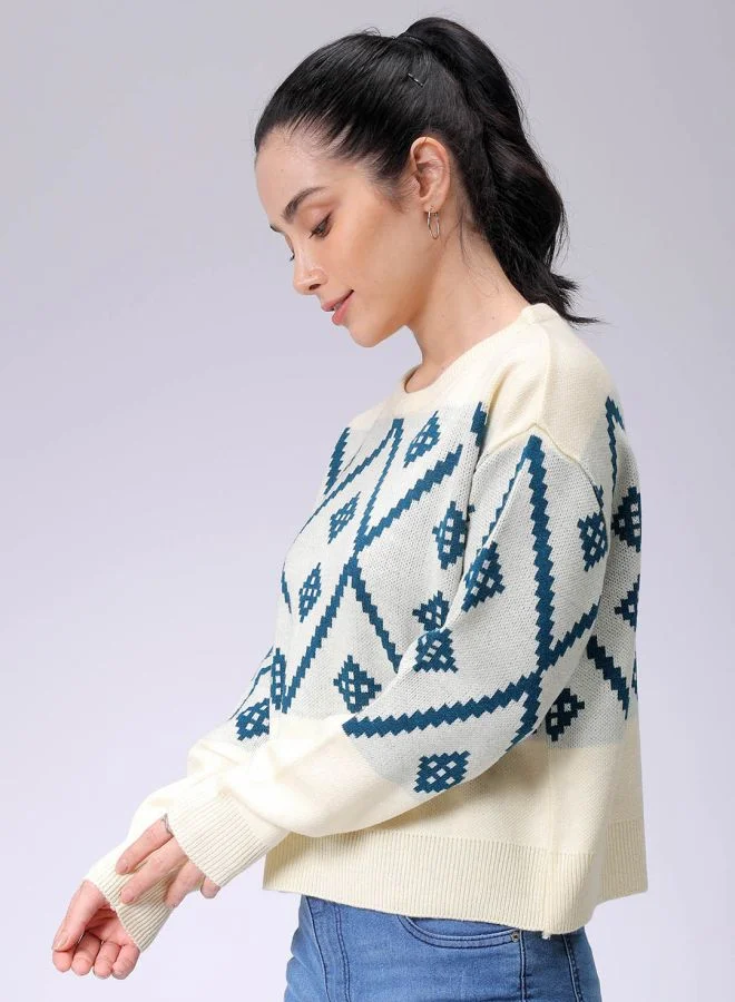 Freehand Women Regular Fit Argyle Regular Sweater