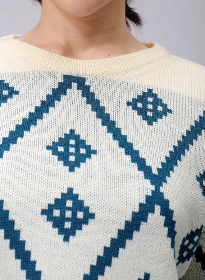 Freehand Women Regular Fit Argyle Regular Sweater