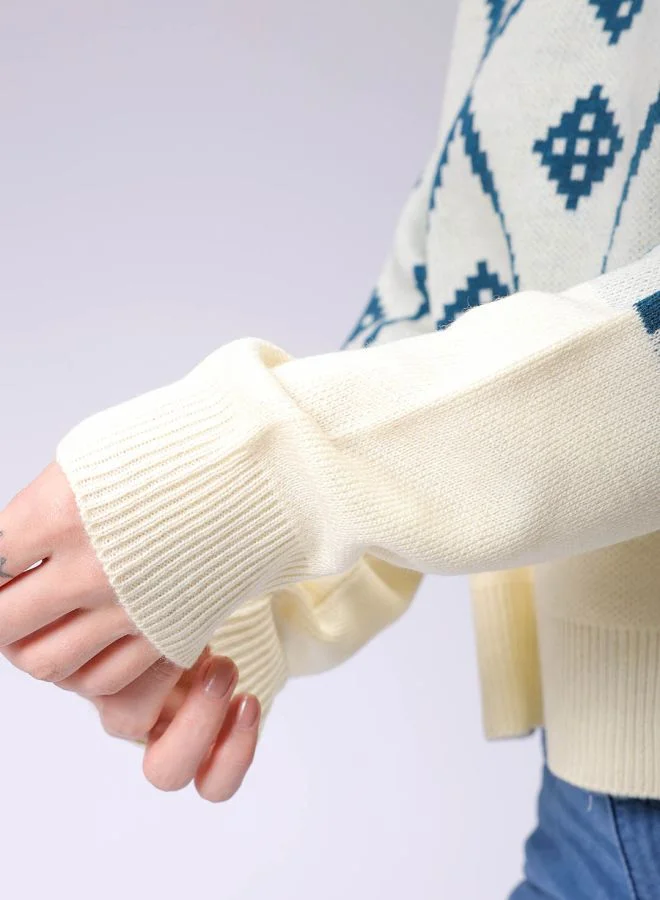 Freehand Women Regular Fit Argyle Regular Sweater