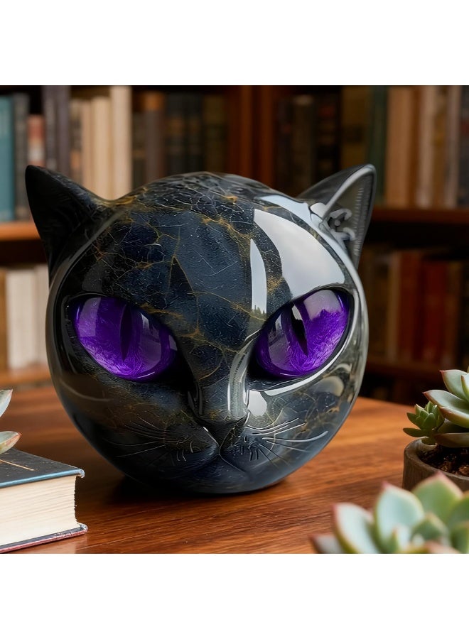 Luxury Black Cat Stone Sculpture Marble Look Resin Statue Elegant Home Decor & Gift-Ready Art Piece Black Cat Sculpture Healing Stone Handmade Resin Statue Gifts for Cats Lovers Women (Purple Eyes) - Image 3