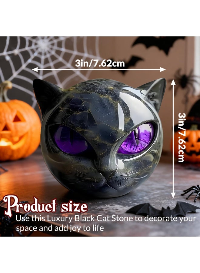 Luxury Black Cat Stone Sculpture Marble Look Resin Statue Elegant Home Decor & Gift-Ready Art Piece Black Cat Sculpture Healing Stone Handmade Resin Statue Gifts for Cats Lovers Women (Purple Eyes) - Image 4
