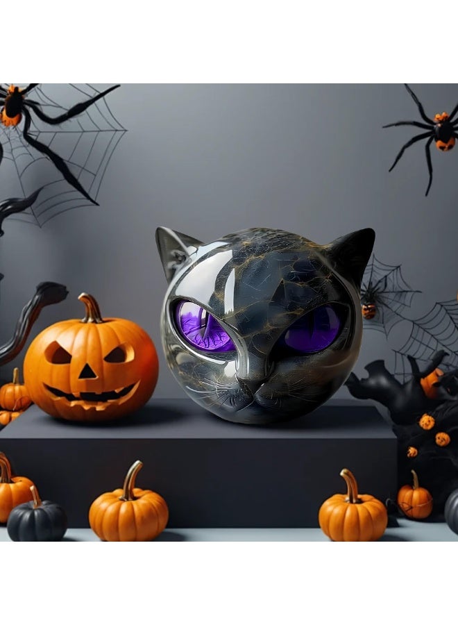 Luxury Black Cat Stone Sculpture Marble Look Resin Statue Elegant Home Decor & Gift-Ready Art Piece Black Cat Sculpture Healing Stone Handmade Resin Statue Gifts for Cats Lovers Women (Purple Eyes) - Image 2