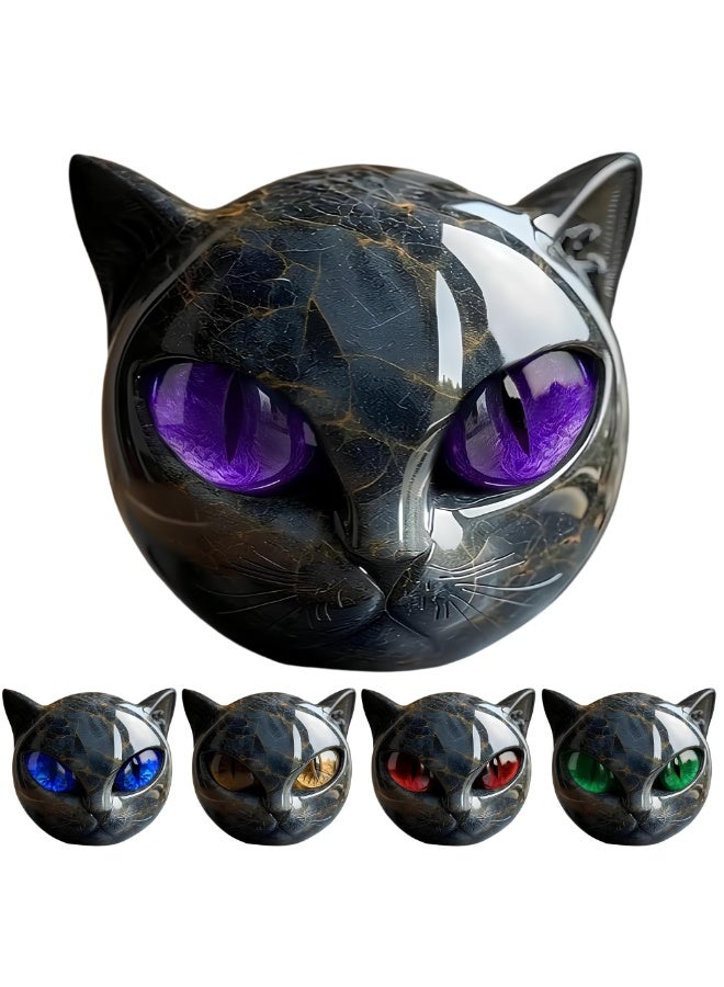 Luxury Black Cat Stone Sculpture Marble Look Resin Statue Elegant Home Decor & Gift-Ready Art Piece Black Cat Sculpture Healing Stone Handmade Resin Statue Gifts for Cats Lovers Women (Purple Eyes) - Image 1