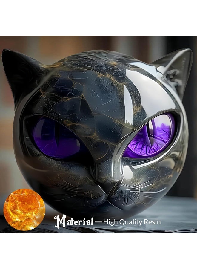 Luxury Black Cat Stone Sculpture Marble Look Resin Statue Elegant Home Decor & Gift-Ready Art Piece Black Cat Sculpture Healing Stone Handmade Resin Statue Gifts for Cats Lovers Women (Purple Eyes) - Image 5
