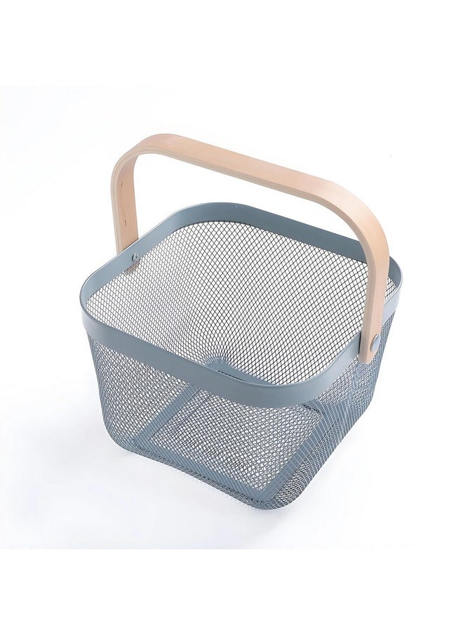 Kuber Industries Kuber Industries Metal Wire Basket With Handle|Storage Basket Fot Fruits, Books|Mesh Open Storage Bin|Storage Organizer|Blue  - Image 1