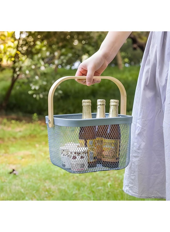 Kuber Industries Kuber Industries Metal Wire Basket With Handle|Storage Basket Fot Fruits, Books|Mesh Open Storage Bin|Storage Organizer|Blue  - Image 4