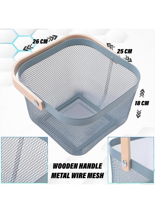 Kuber Industries Kuber Industries Metal Wire Basket With Handle|Storage Basket Fot Fruits, Books|Mesh Open Storage Bin|Storage Organizer|Blue  - Image 3