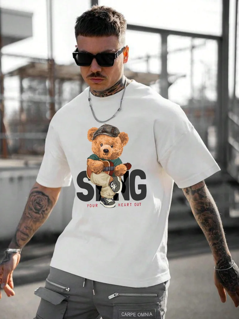 دوغ فش Men's Printed White Crew Neck Oversize Teddy Salas T-Shirt