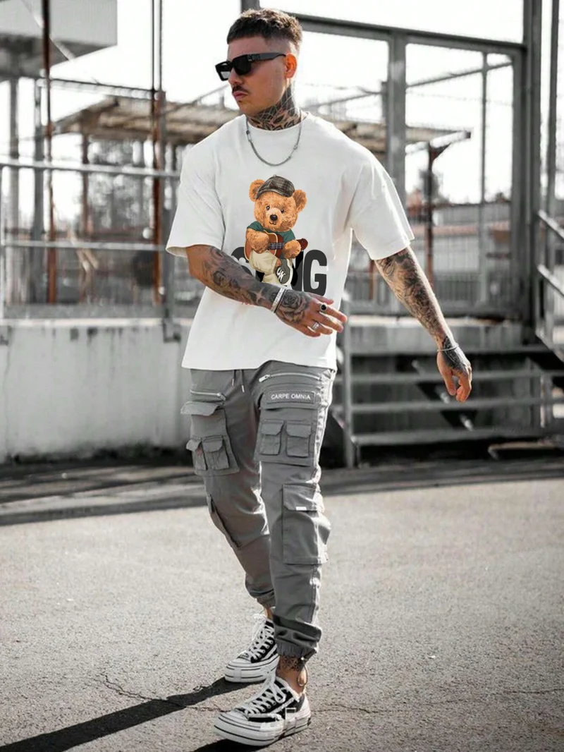 دوغ فش Men's Printed White Crew Neck Oversize Teddy Salas T-Shirt