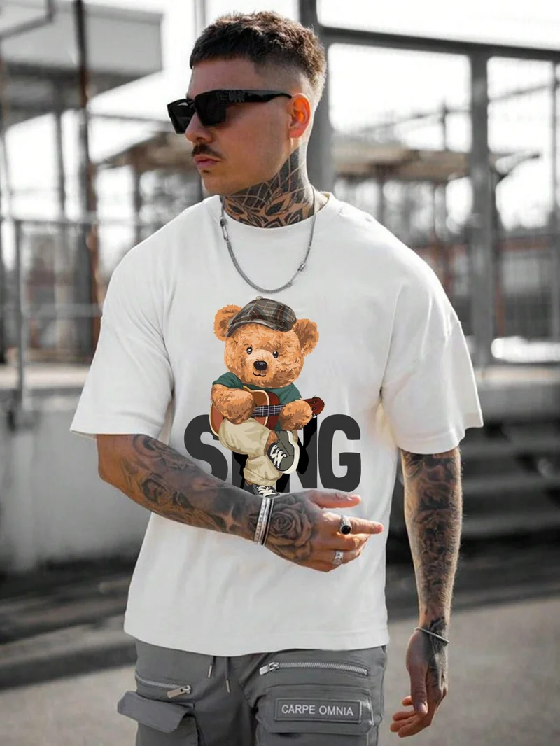 دوغ فش Men's Printed White Crew Neck Oversize Teddy Salas T-Shirt