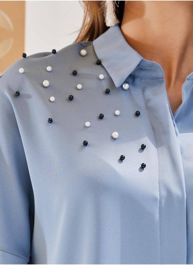 Styli Embellished Spread Collar Regular Fit Shirt  - Image 4
