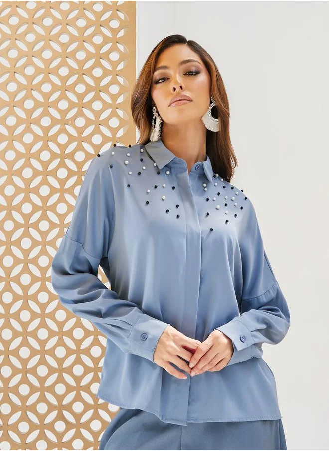 ستايلي Embellished Spread Collar Regular Fit Shirt