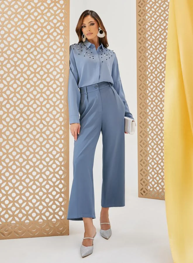 Styli Embellished Spread Collar Regular Fit Shirt