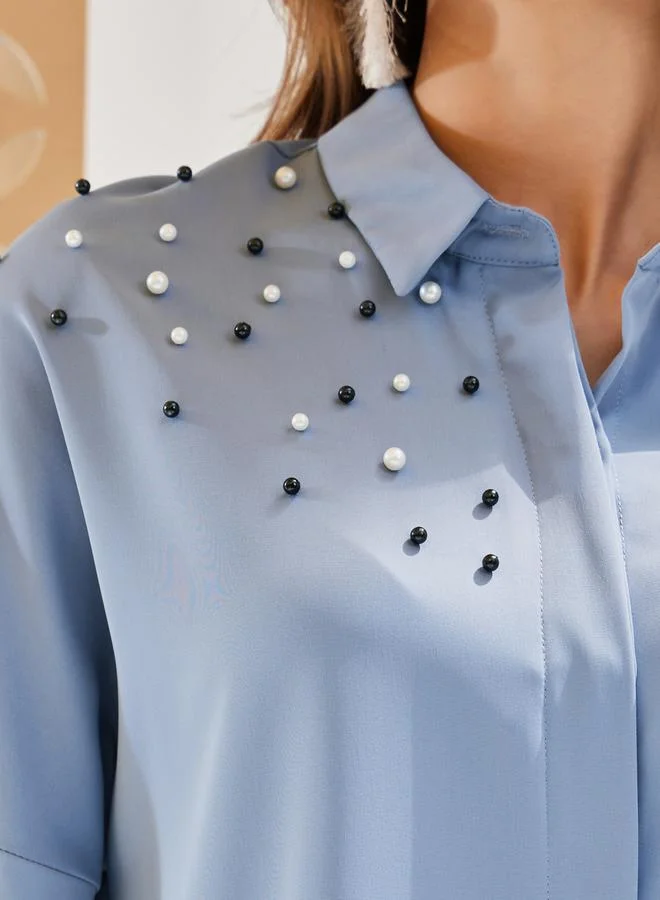 Styli Embellished Spread Collar Regular Fit Shirt