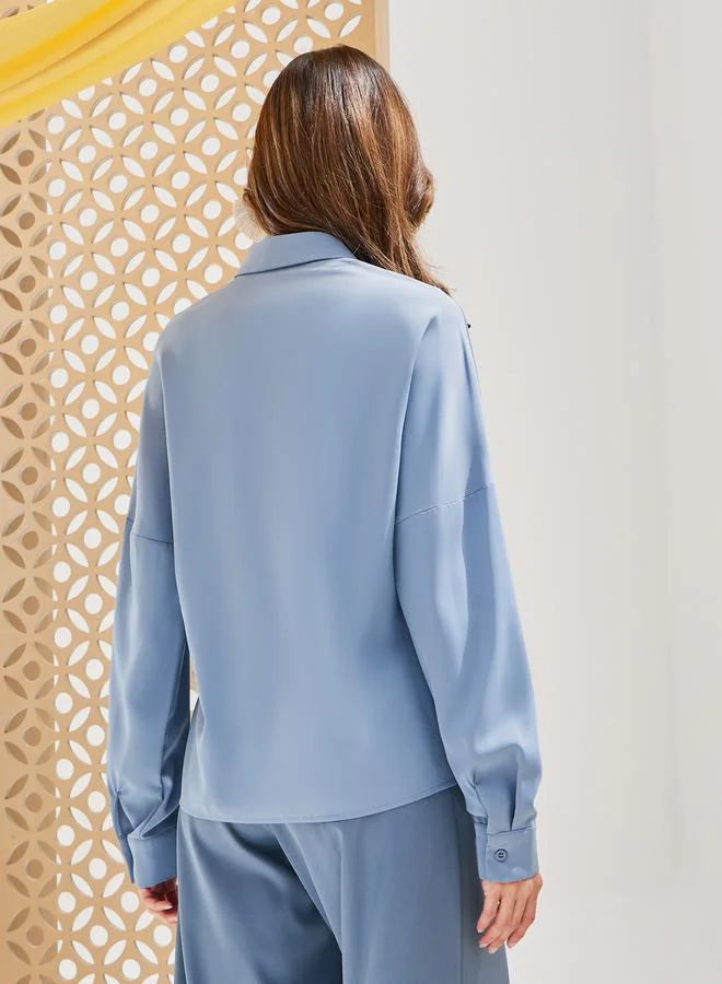 Styli Embellished Spread Collar Regular Fit Shirt