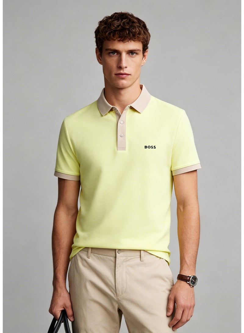 BOSS Men’s Eye-catching Vacation Style Contrast Trim Polo Short Sleeve - Lemon Yellow - Image 5