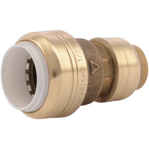 SharkBite 1/2 Inch CTS x 1/2 Inch PVC Transition Coupling, Push to Connect Brass Plumbing Fitting, PEX Pipe, Copper, CPVC, PE-RT, HDPE, UIP4008A - Image 1