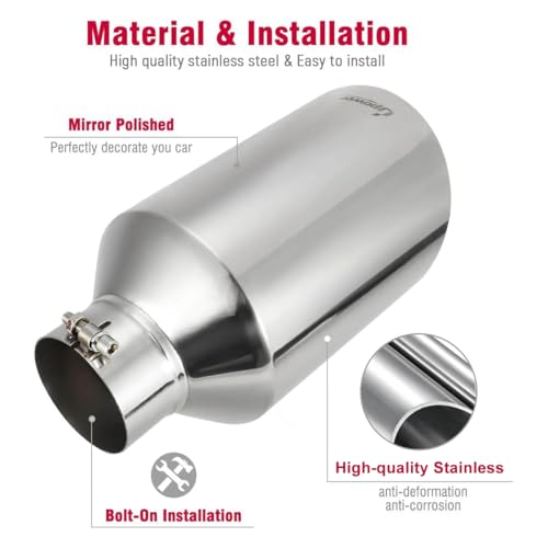 Upower 4 inch Inlet 8 inch Outlet Exhaust Tip Stainless Steel 4" to 8" Tail Pipe Tips 15" Long Bolt-On 45 Degree Angle Cut Universal for Car Truck - Image 5