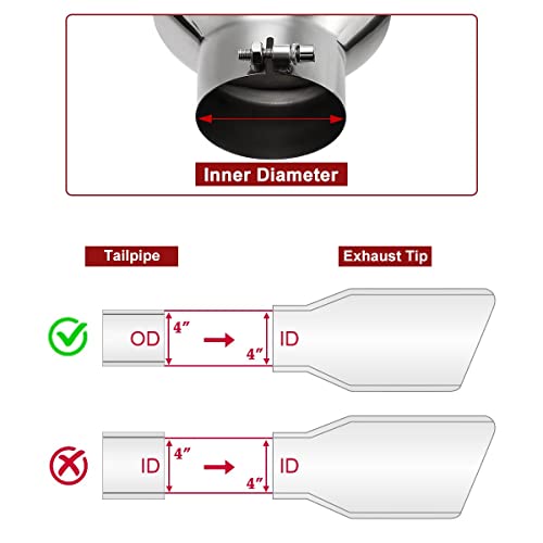 Upower 4 inch Inlet 8 inch Outlet Exhaust Tip Stainless Steel 4" to 8" Tail Pipe Tips 15" Long Bolt-On 45 Degree Angle Cut Universal for Car Truck - Image 3