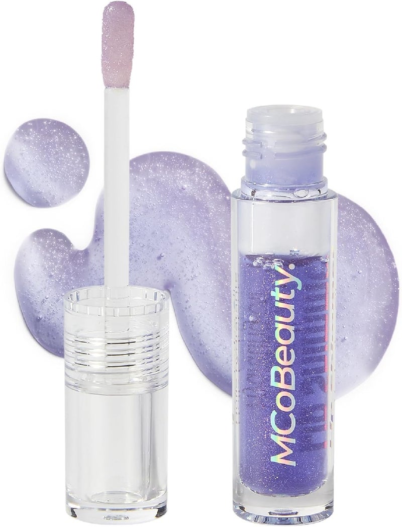 زيت شفاه متلألئ من MCoBeauty 4 في 1 علاج مرطب للشفاه مع فيتامين E وزيت الجوجوبا وظل بنفسجي شفاف أساسيّات العطلات 10 مل