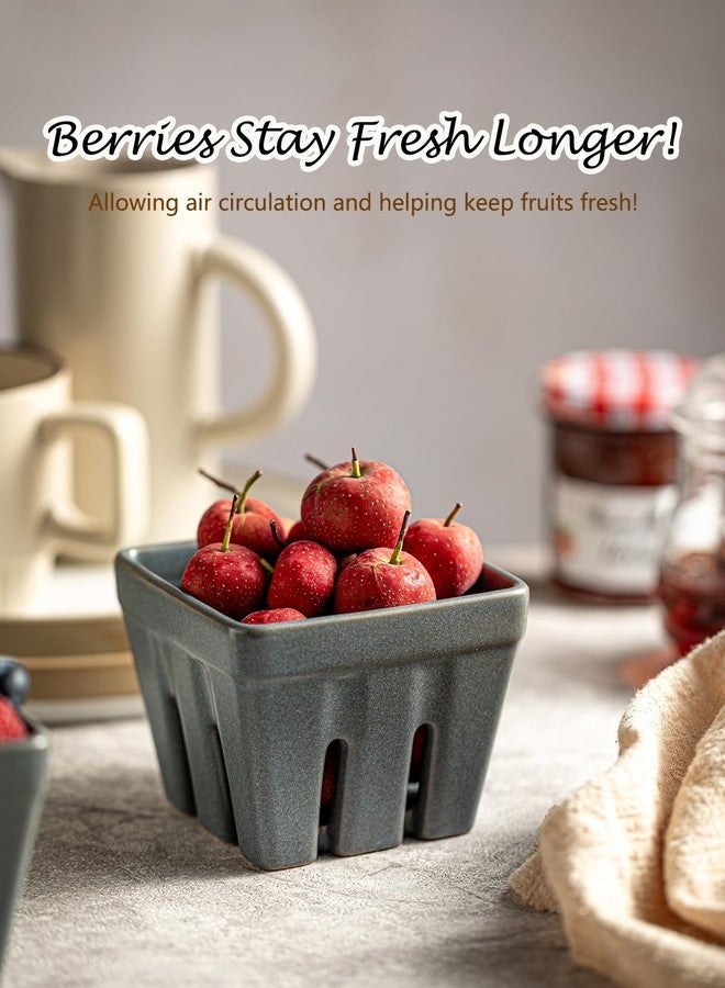 Gomakren Fruit Basket Set of 2, Square Fruit Bowls with Holes, Ceramic Berry Basket Containers for Kitchen, Cute Strawberry Basket for Berries, Grape, Cherry, Slate Blue - Image 3
