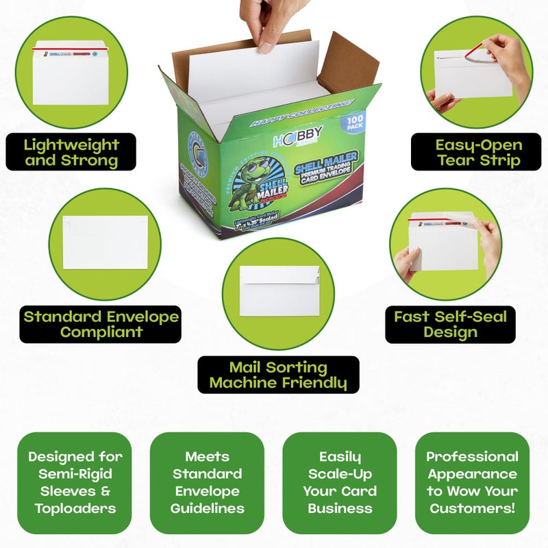 Hobby Armor 100 Pack Shell Mailer Incognito Trading Card Envelopes by Hobby Armor, 7" x 4.35" Trading Card Mailers for Shipping, Perfect Size Shipping Envelope for Mailing Cards in Semi-Rigid Holders & Toploaders - Image 3