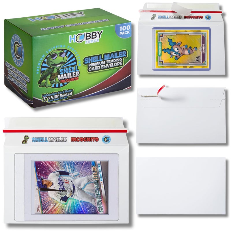 Hobby Armor 100 Pack Shell Mailer Incognito Trading Card Envelopes by Hobby Armor, 7" x 4.35" Trading Card Mailers for Shipping, Perfect Size Shipping Envelope for Mailing Cards in Semi-Rigid Holders & Toploaders - Image 1