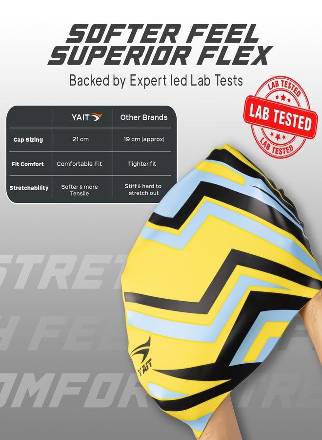 YAIT Silicone Swimming Cap for Men, Women, Kids, Unisex | Lab Tested by Experts | Ultra Soft and Stretchable | Latex-Safe, Quick-Dry, Tear-Resistant, Anti-Slip Fit | Yellow & Blue Stylish Design - Image 4