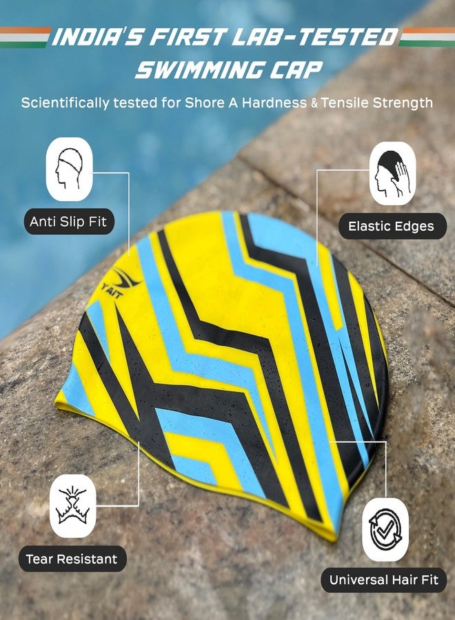 YAIT Silicone Swimming Cap for Men, Women, Kids, Unisex | Lab Tested by Experts | Ultra Soft and Stretchable | Latex-Safe, Quick-Dry, Tear-Resistant, Anti-Slip Fit | Yellow & Blue Stylish Design - Image 3