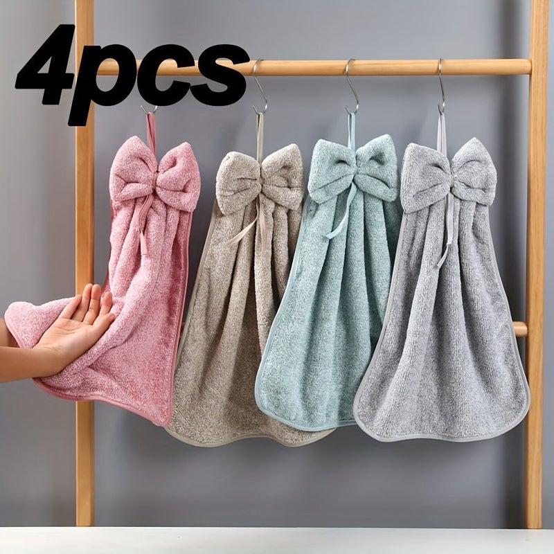 A Set Of Four Coral Fleece Towels Extremely Soft And Absorbent Modern Design Quick Drying With A Fabric And One For Each Color - Image 1