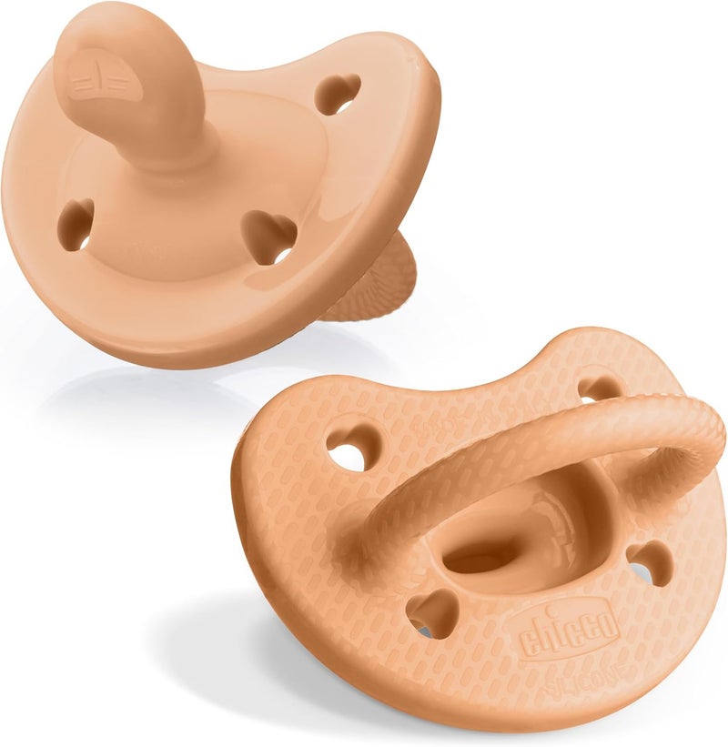 Chicco PhysioForma Luxe Silicone Pacifier for Babies 6-16 Months - Cantaloupe, 2 Pack - Image 1