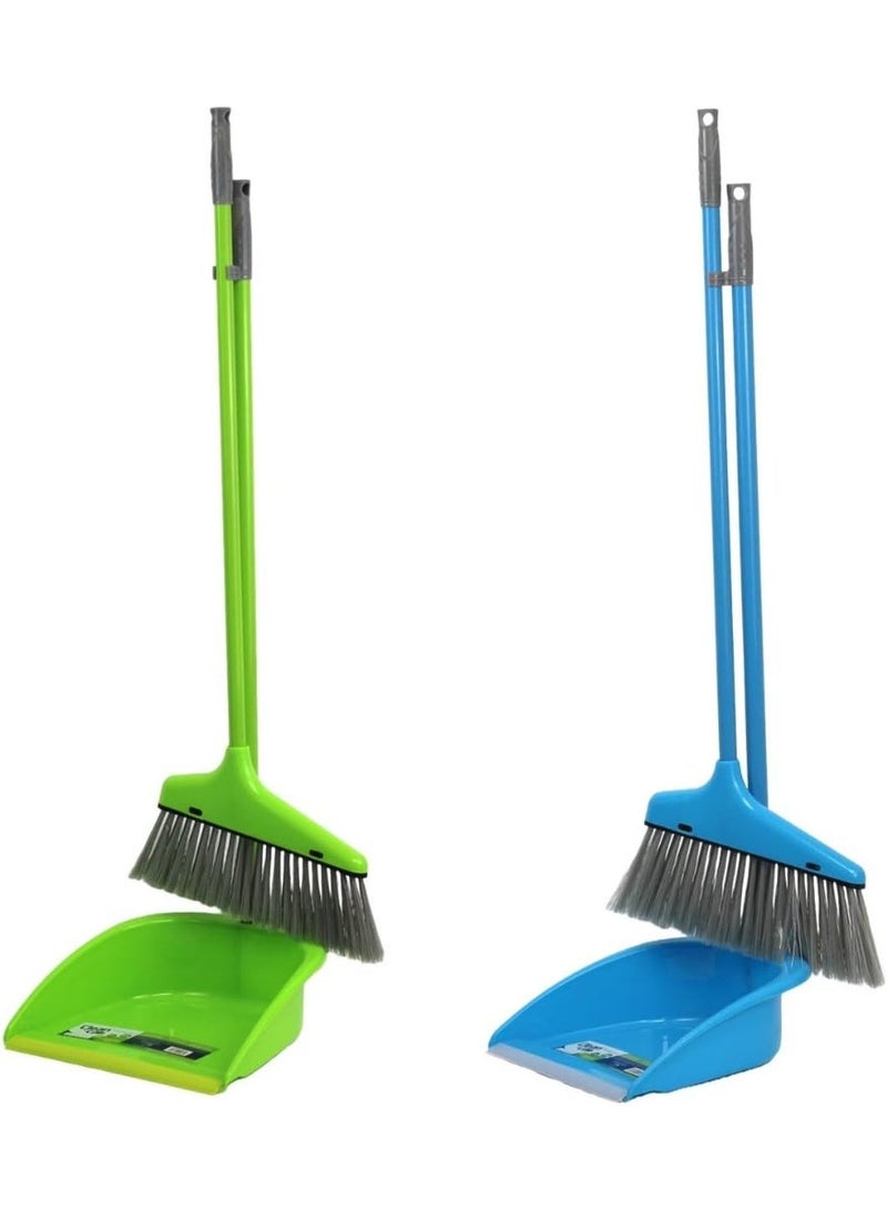 Clean and Care Dustpan with Broom Set Long Handle Household Cleaning tools Office Shop Home Kitchen Stand up broom Sweeping Floor 2 Set - Image 1