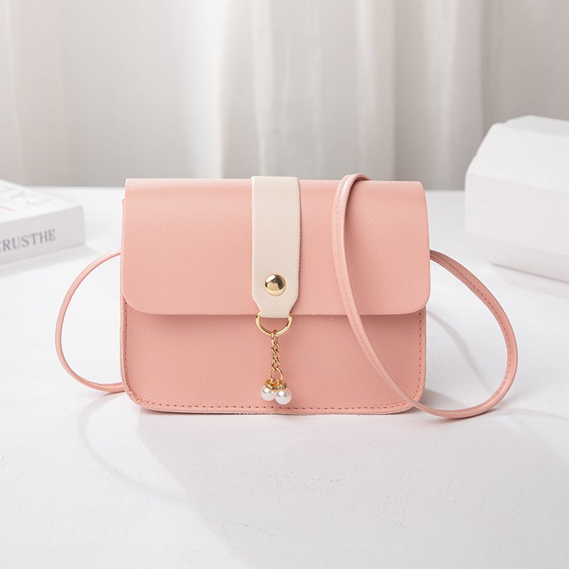 2024 Women'S Small Bag Daily Versatile Women'S Bag Contrast Color Small Square Bag Pearl Pendant Bag Mobile Phone Bag Crossbody Bag - Image 3