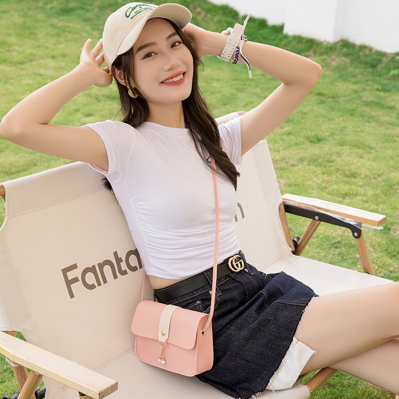 2024 Women'S Small Bag Daily Versatile Women'S Bag Contrast Color Small Square Bag Pearl Pendant Bag Mobile Phone Bag Crossbody Bag - Image 4
